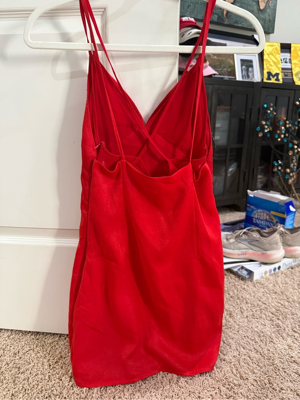 superdown Red Satin Slip Mini Dress with Double Straps